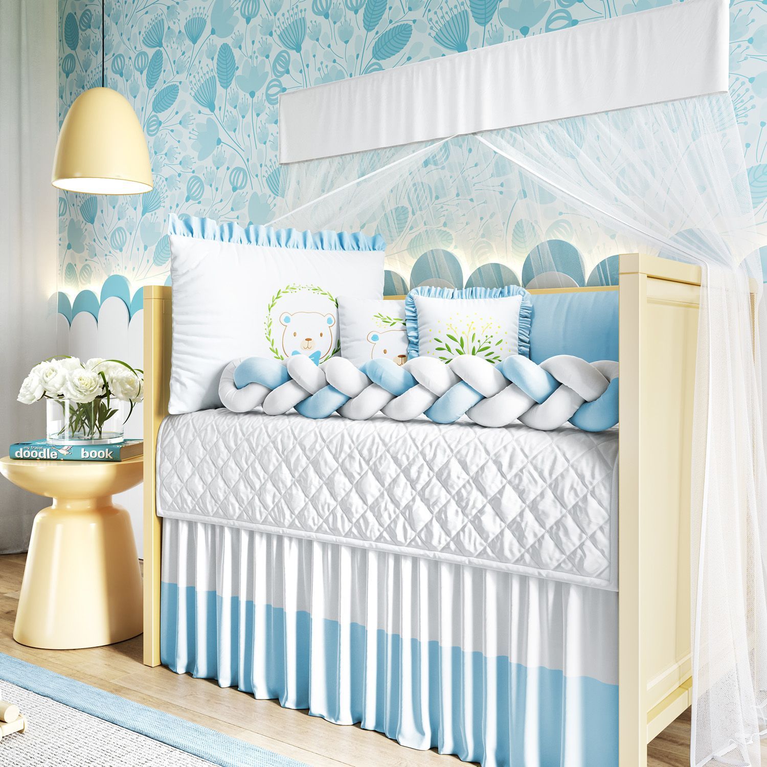 Kit Berço Trança Ursinho Lorde Azul