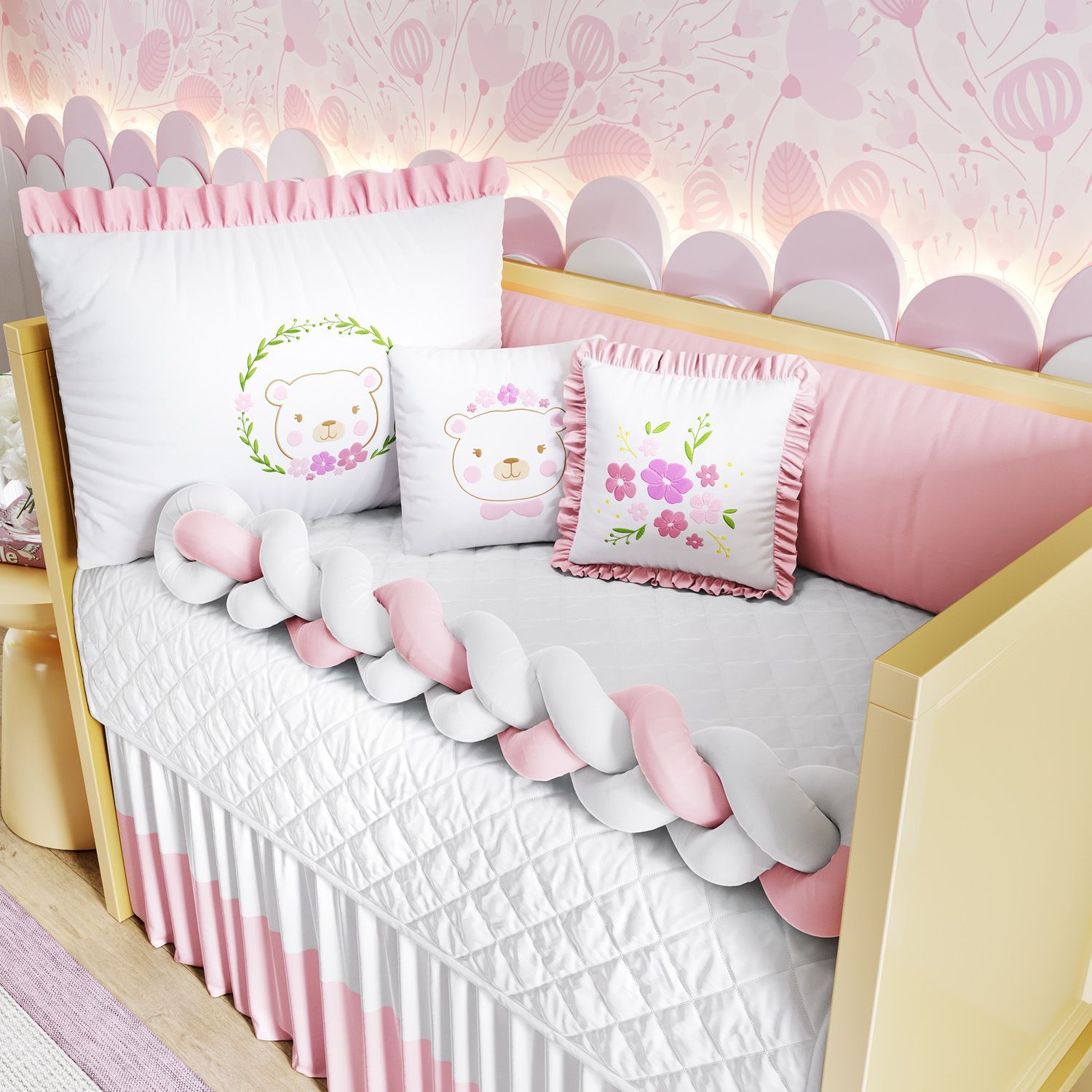 Kit Berço Trança Ursinha Lady Rosa