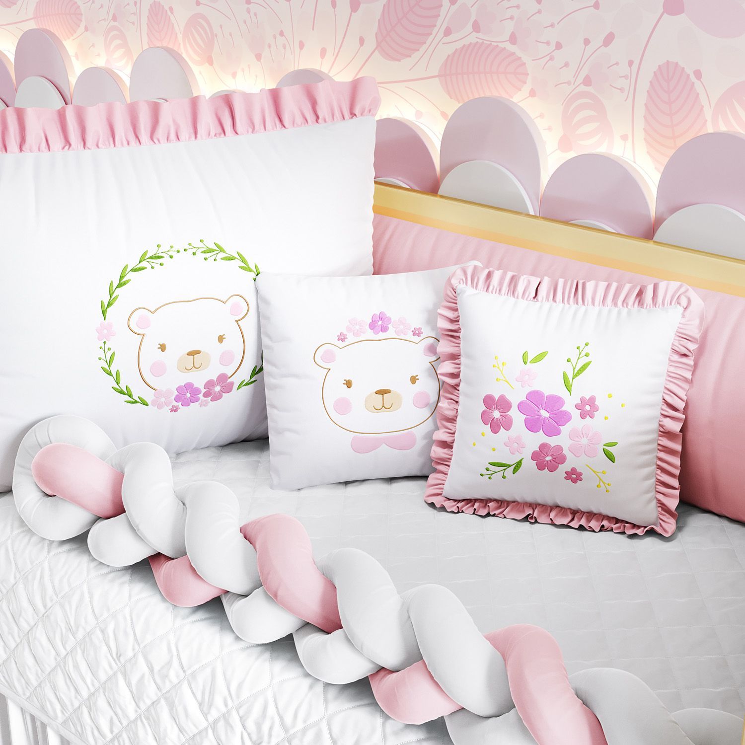 Kit Berço Trança Ursinha Lady Rosa