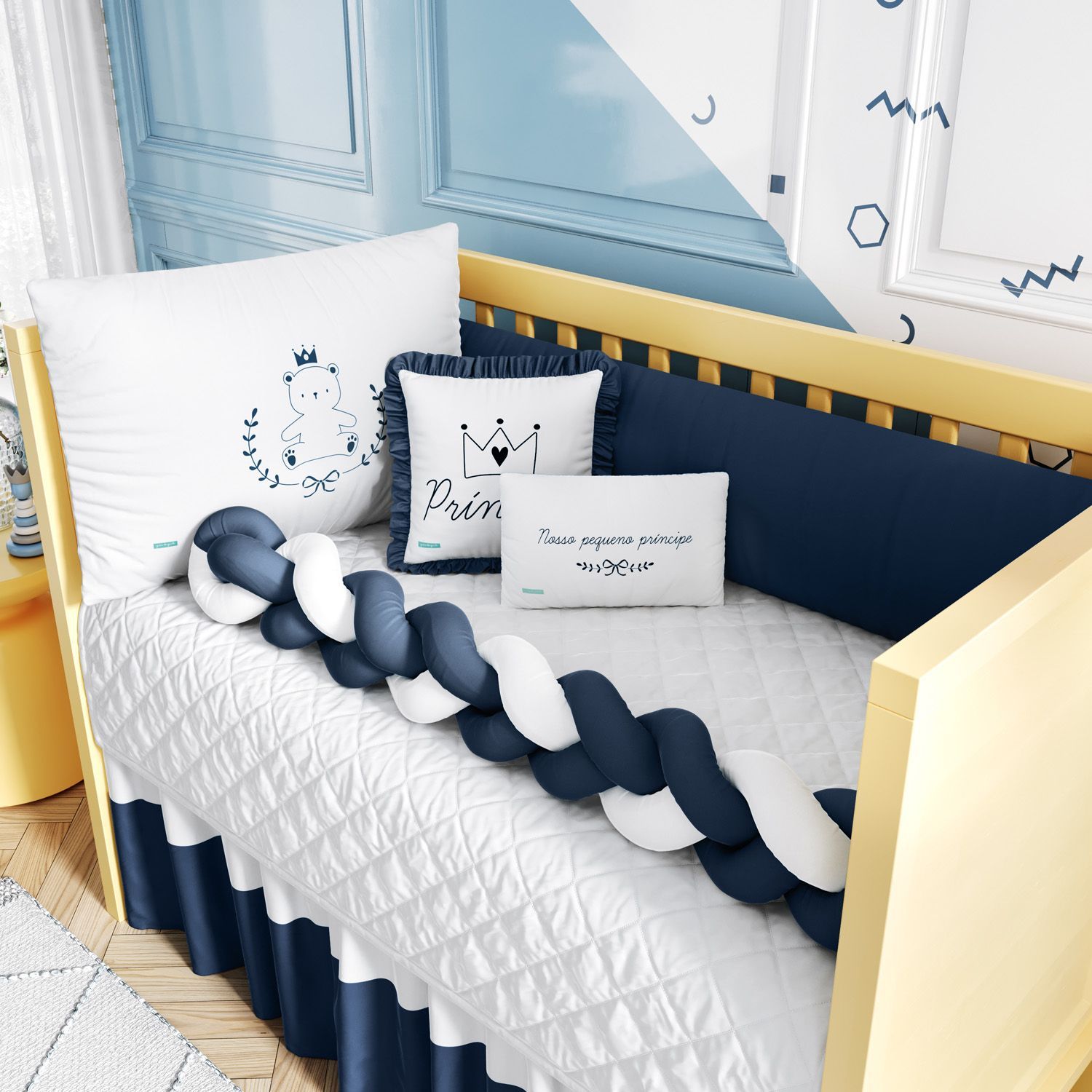 Kit Berço Trança Teddy Príncipe Azul