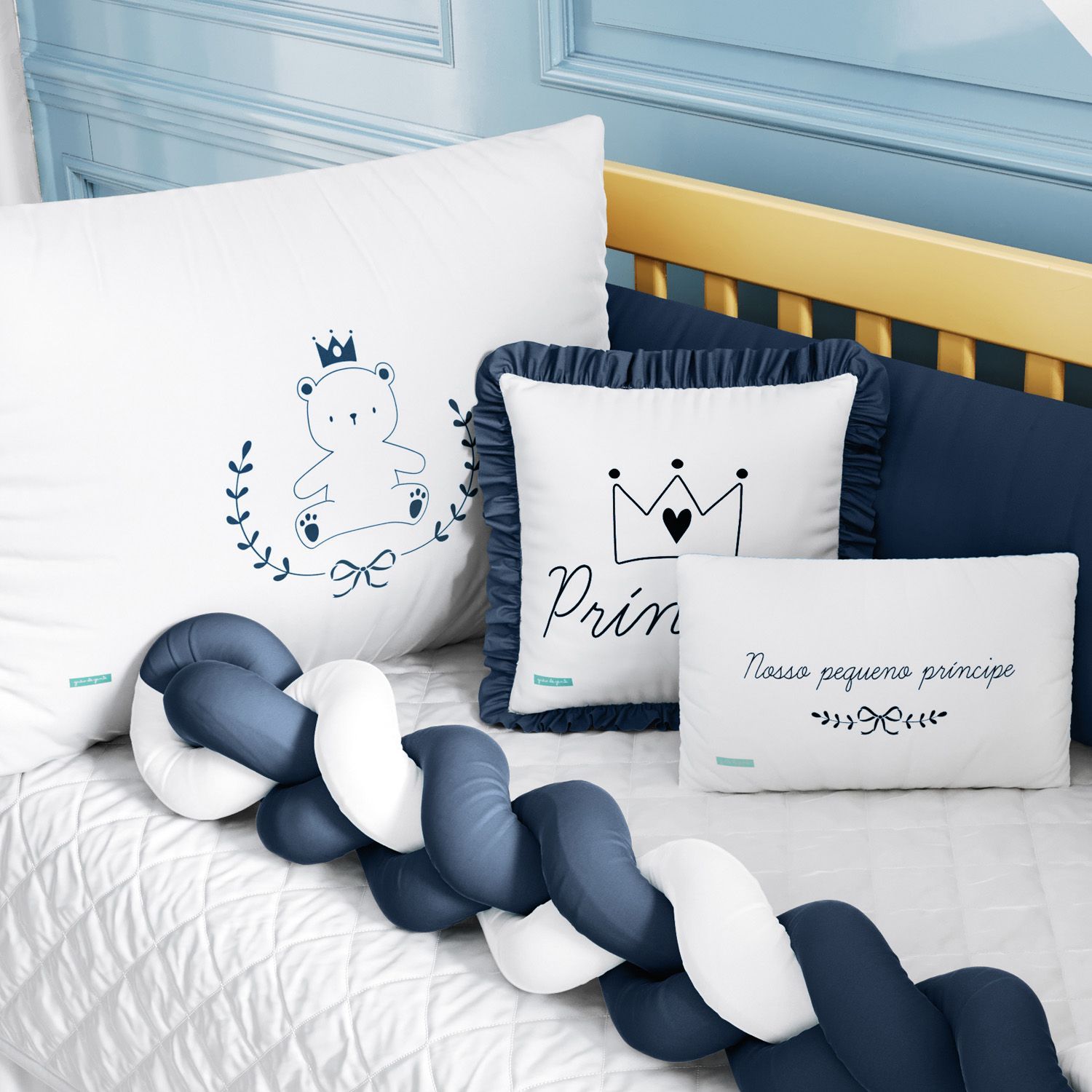 Kit Berço Trança Teddy Príncipe Azul