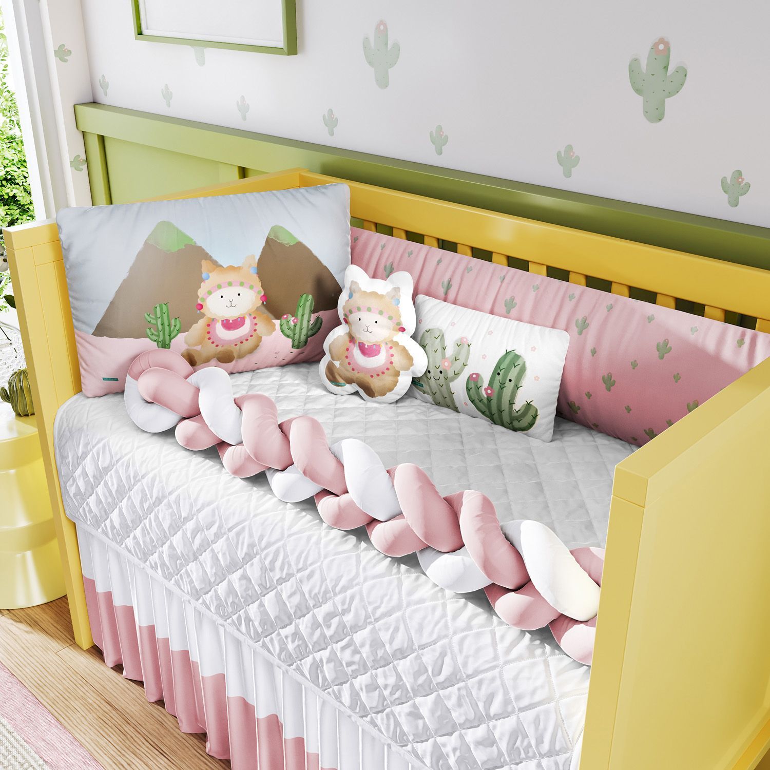 Kit Berço Trança Lhama e Cactos