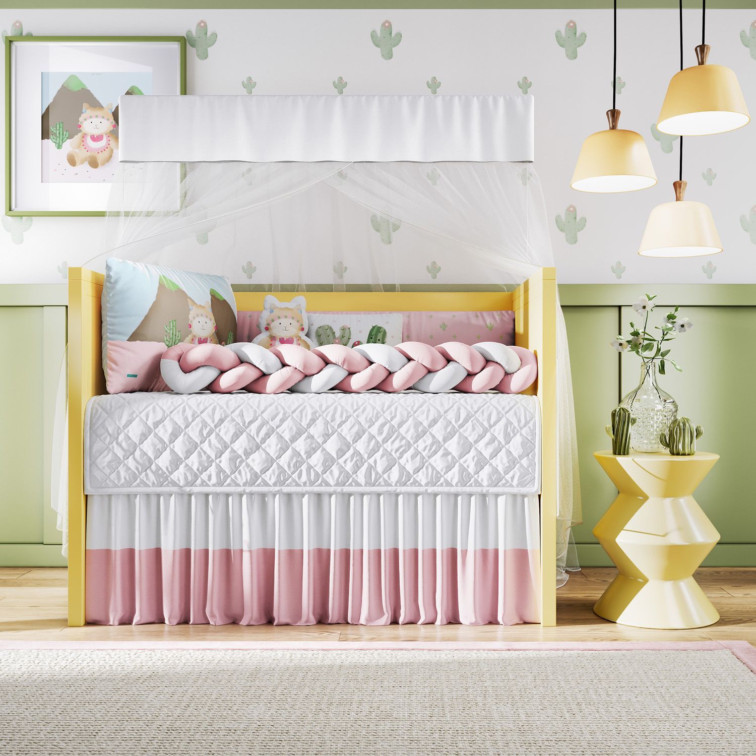 Kit Berço Trança Lhama e Cactos