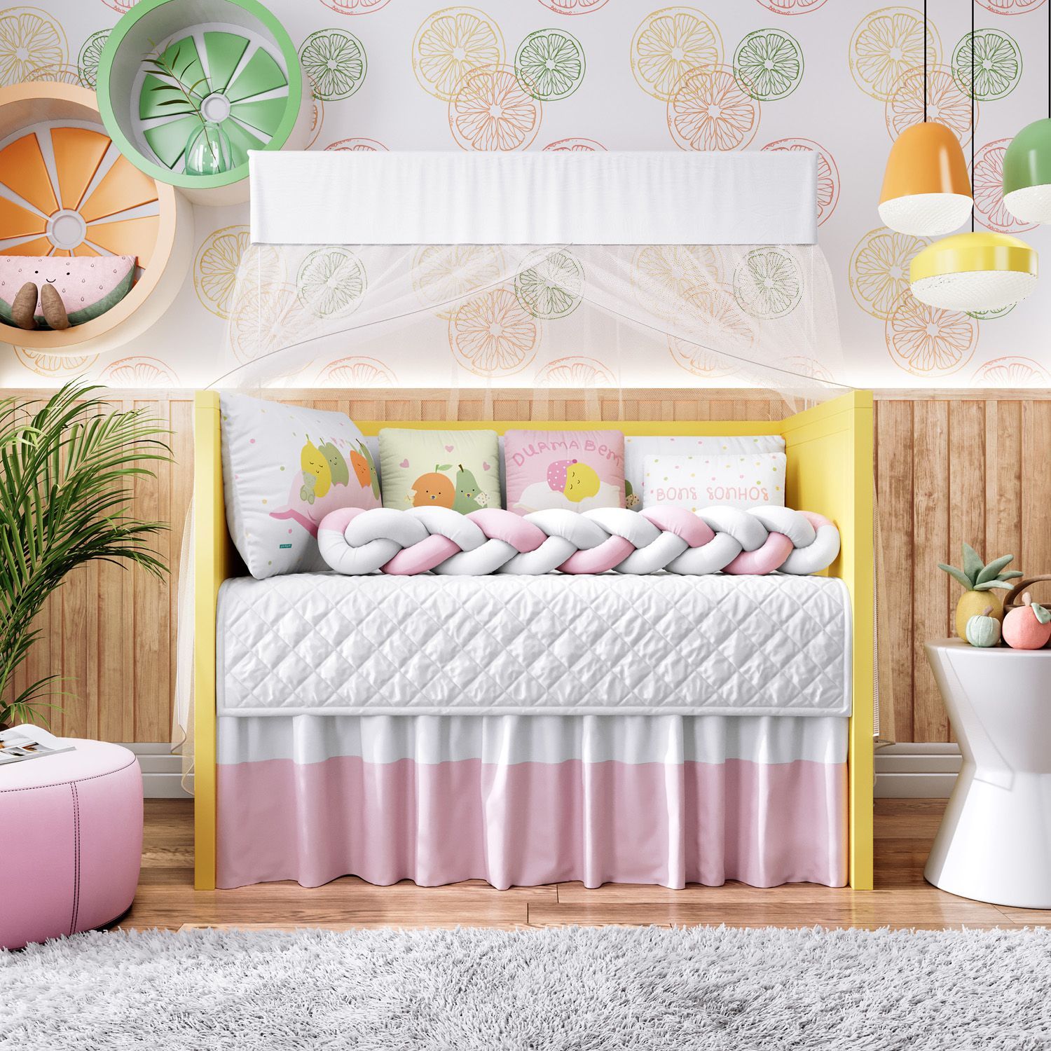 Kit Berço Trança Frutinhas Poá