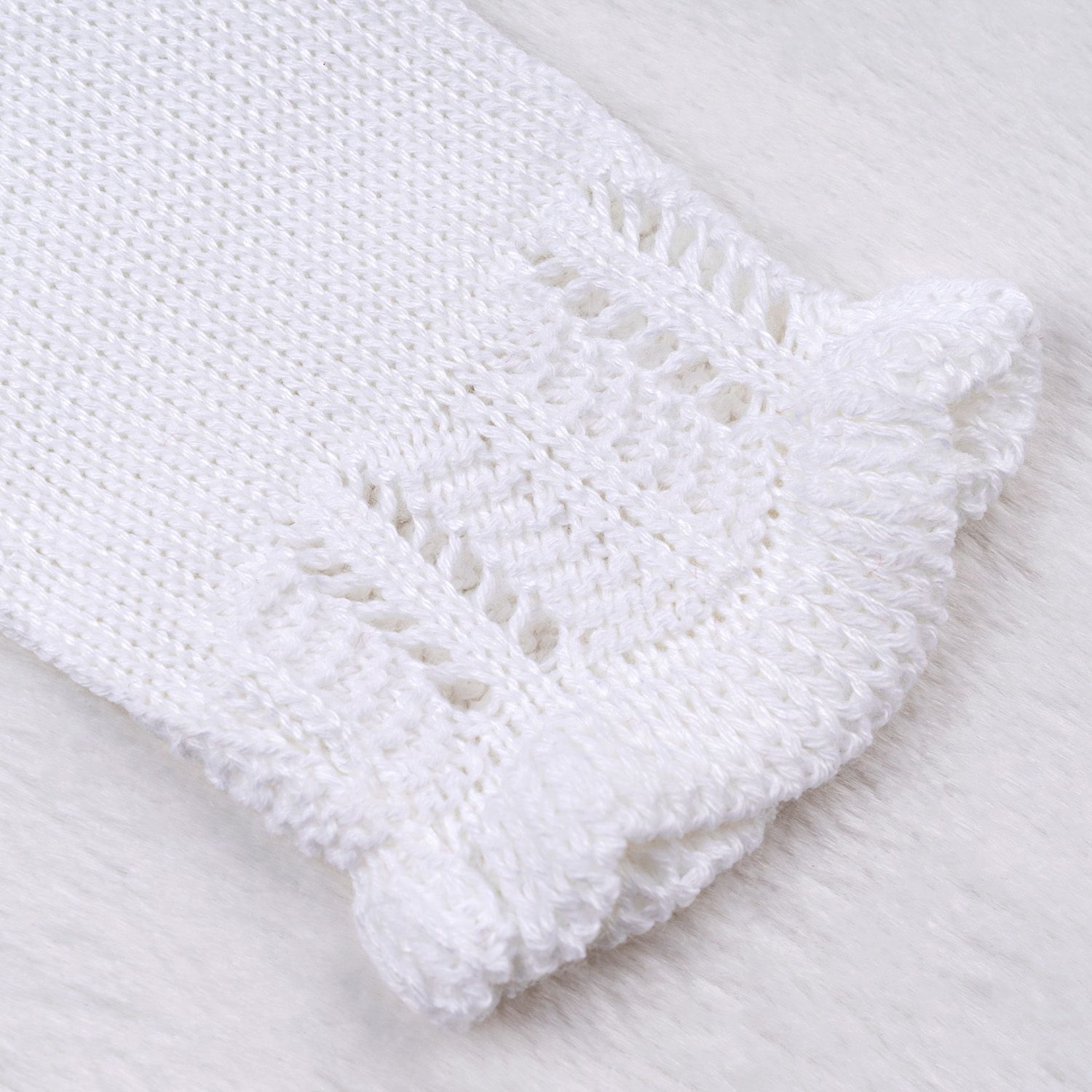 Casaquinho Tricot Ladylike Flor Branco e Nude Rosé