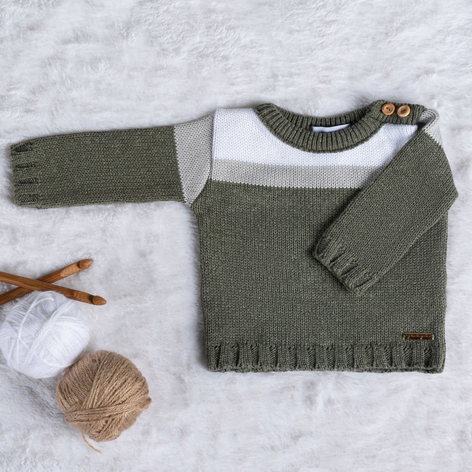 Casaquinho Tricot Listra Verde Musgo e Cinza