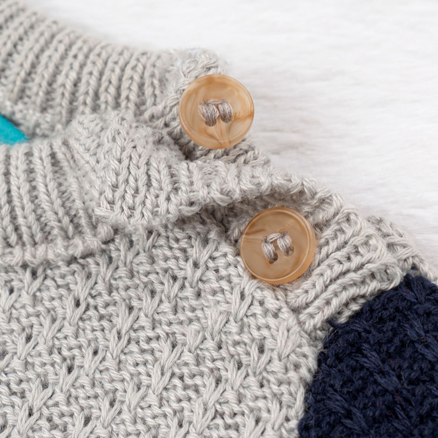 Casaquinho Tricot Tricolor Azul, Vermelho e Cinza