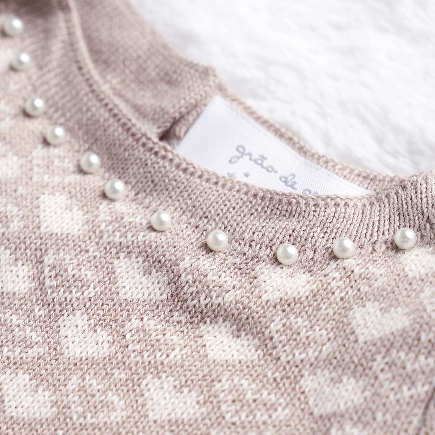 Vestido Tricot Jacquard Petit Coração com Pérolas Rosa