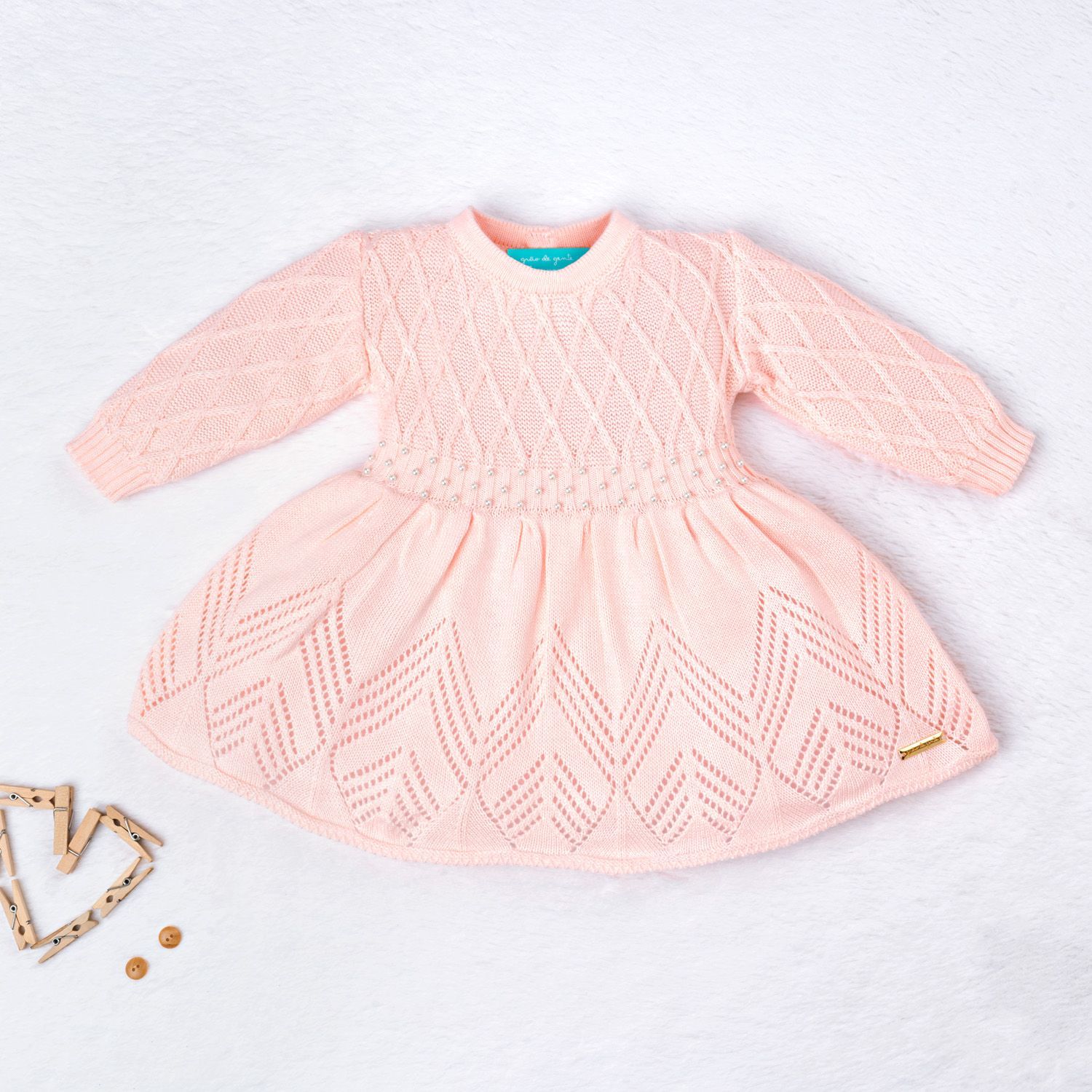 Vestido Tricot com Pérolas Rosa