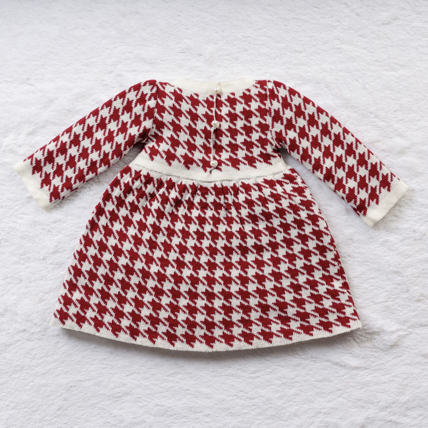 Vestido Tricot Jacquard Pied de Poule com Laço Preto