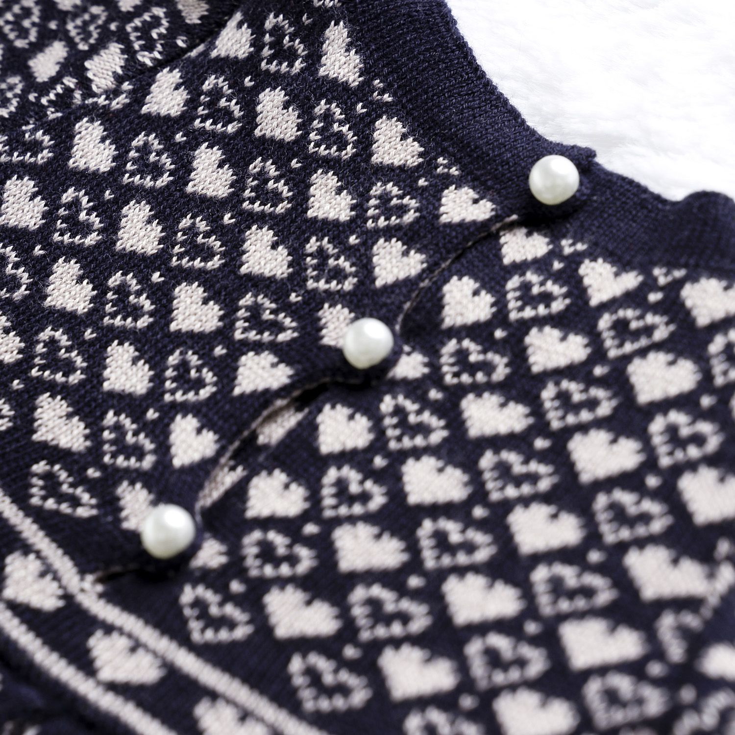 Vestido Tricot Jacquard Petit Coração com Pérolas Rosa