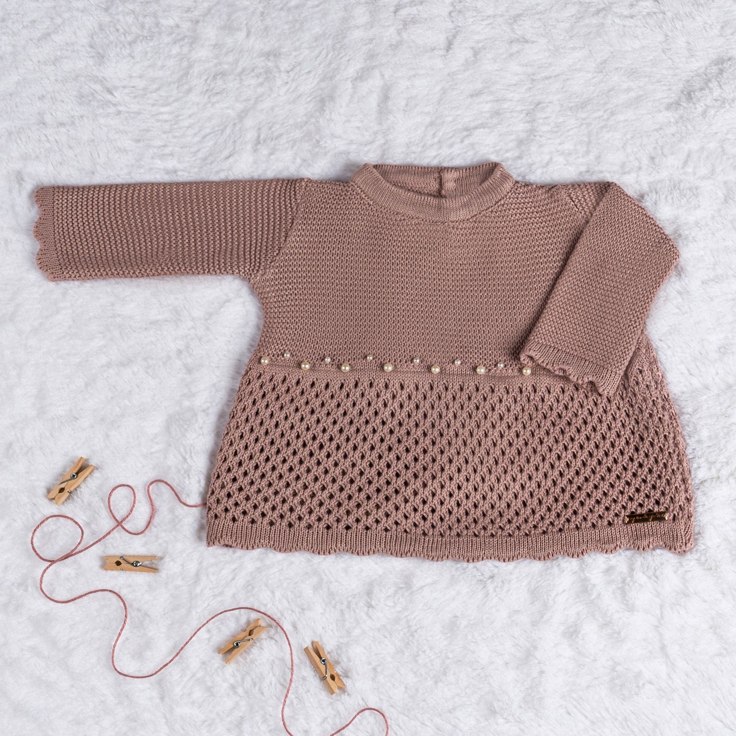 Vestido Tricot com Pérolas Vermelho