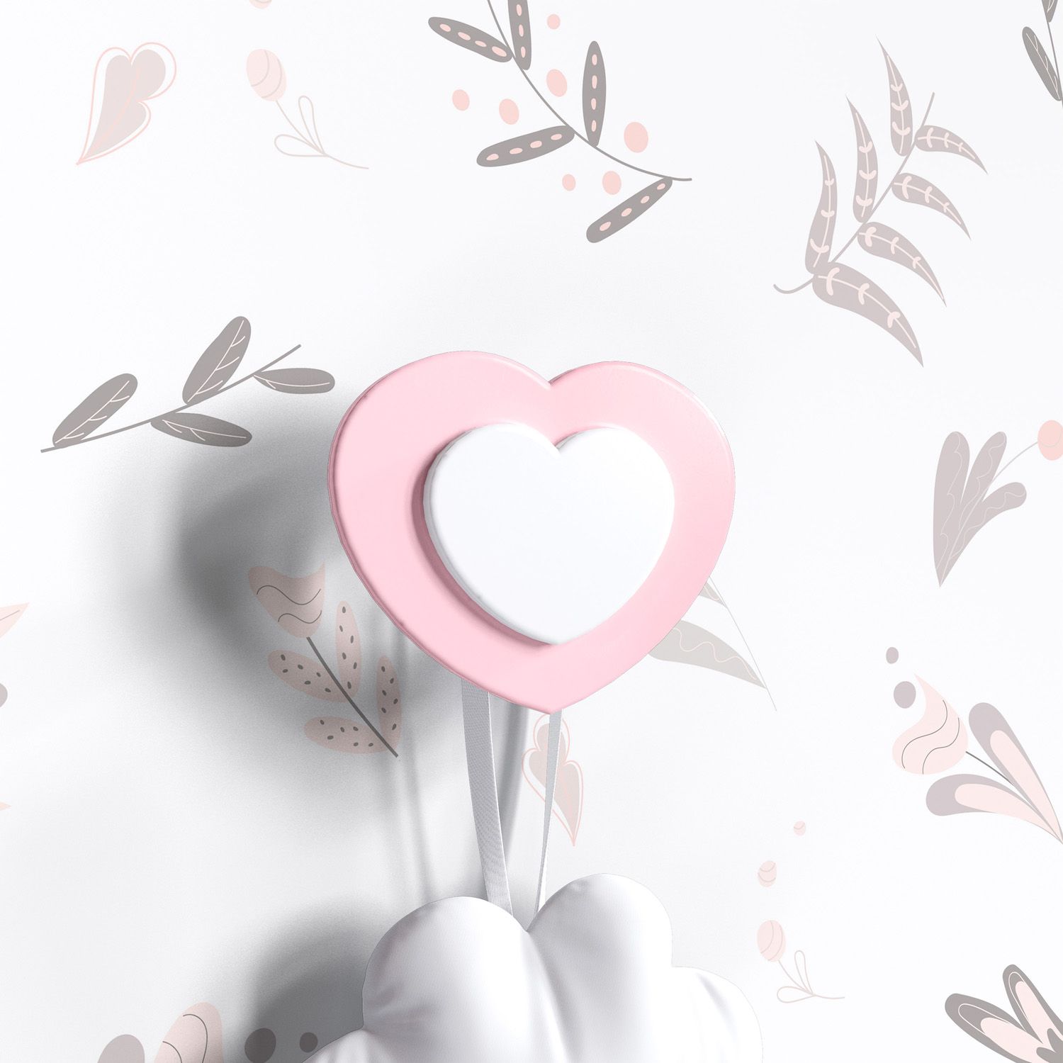 Cabideiro de Parede Coração da Mamãe Cinza e Branco