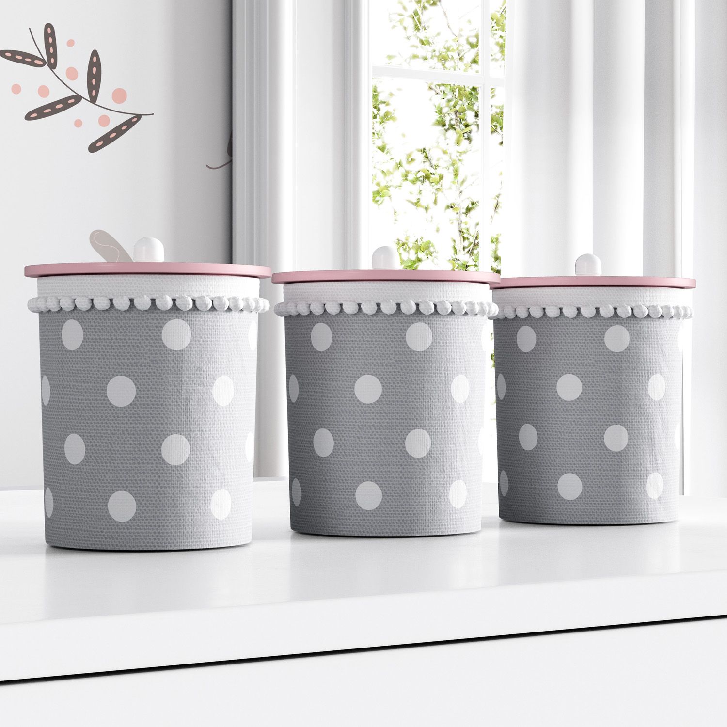 Jogo de Potes Poá Rosa e Cinza