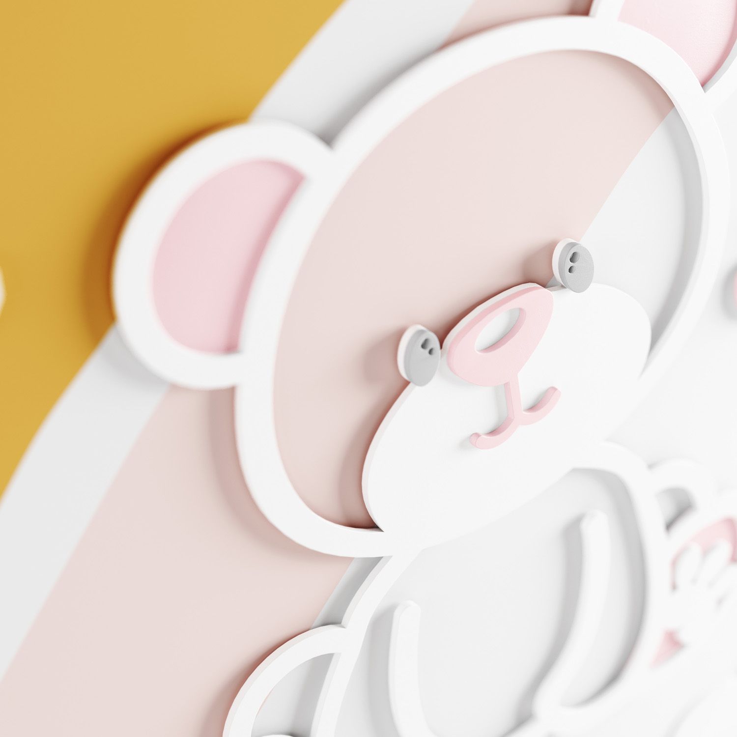 Painel Decorativo Ursinha e Borboletas Rosa 5 Peças