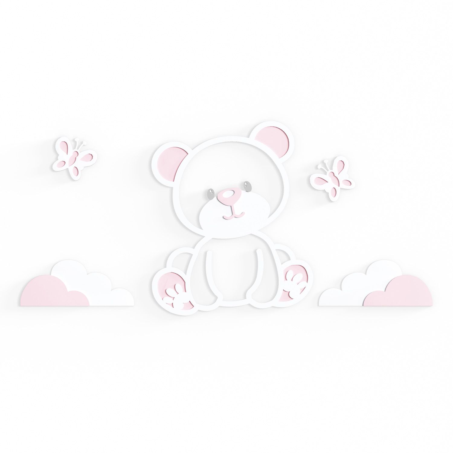 Painel Decorativo Ursinha e Borboletas Rosa 5 Peças