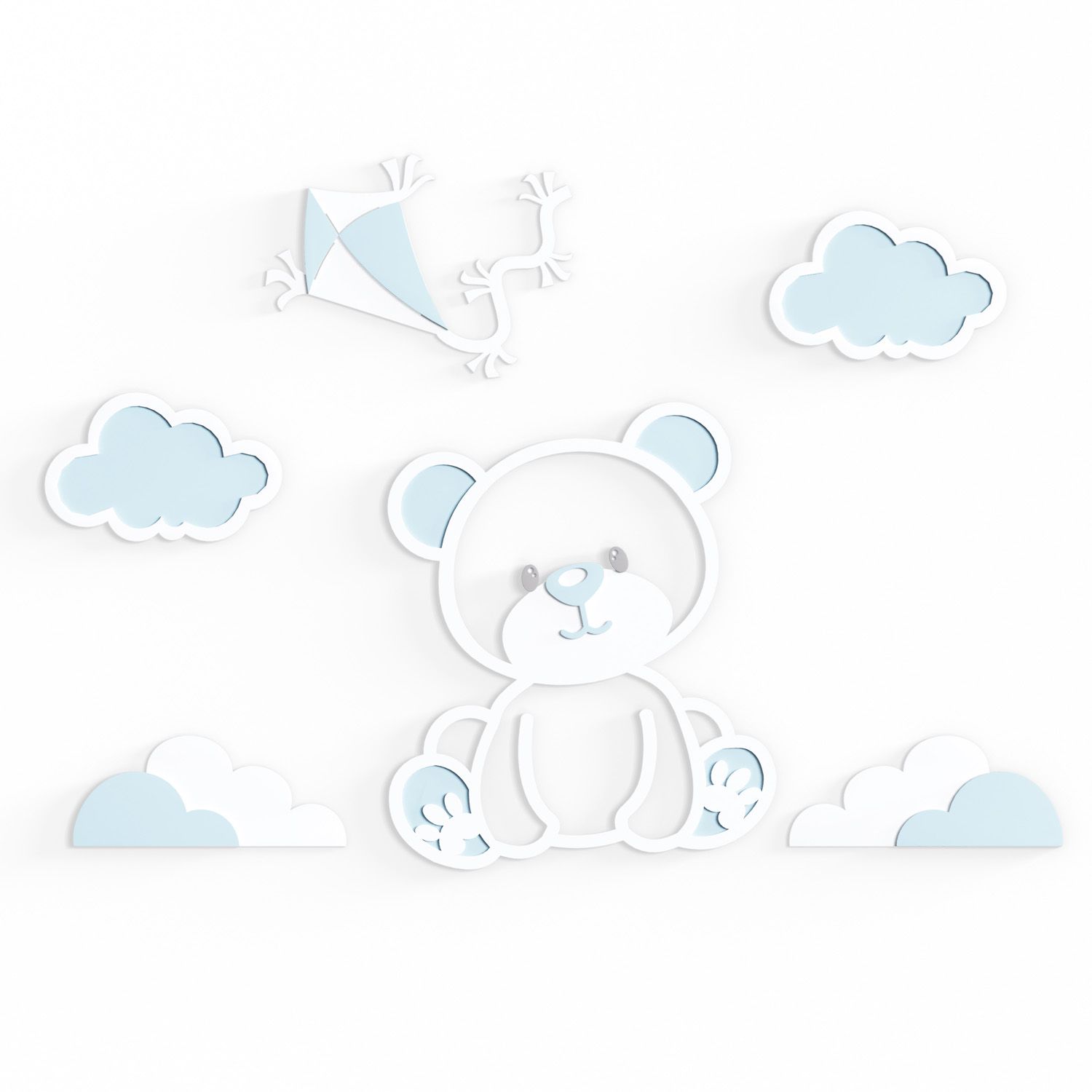 Painel Decorativo Ursinho e Pipa Azul 6 Peças