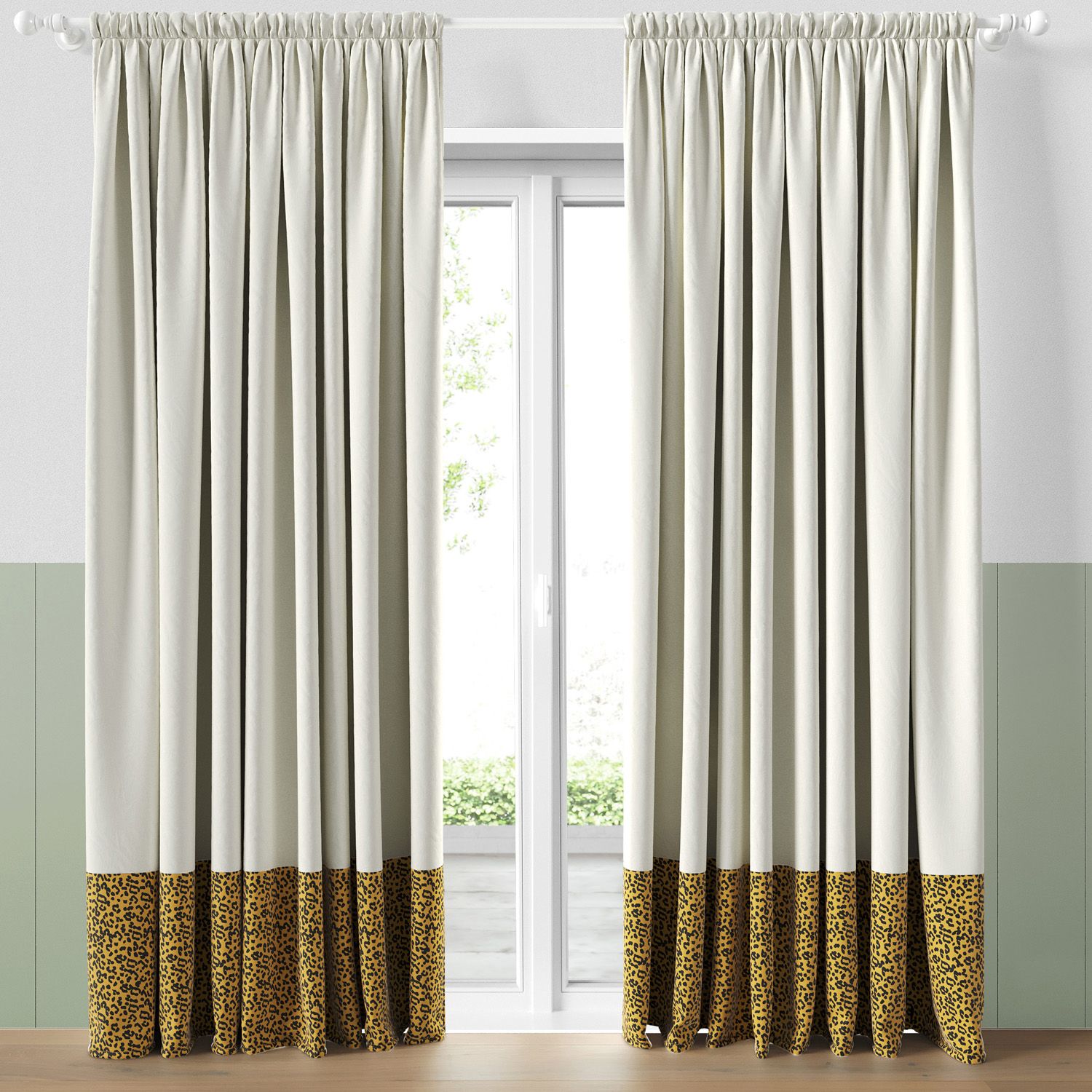 Cortina Branca com Barra Animal Print