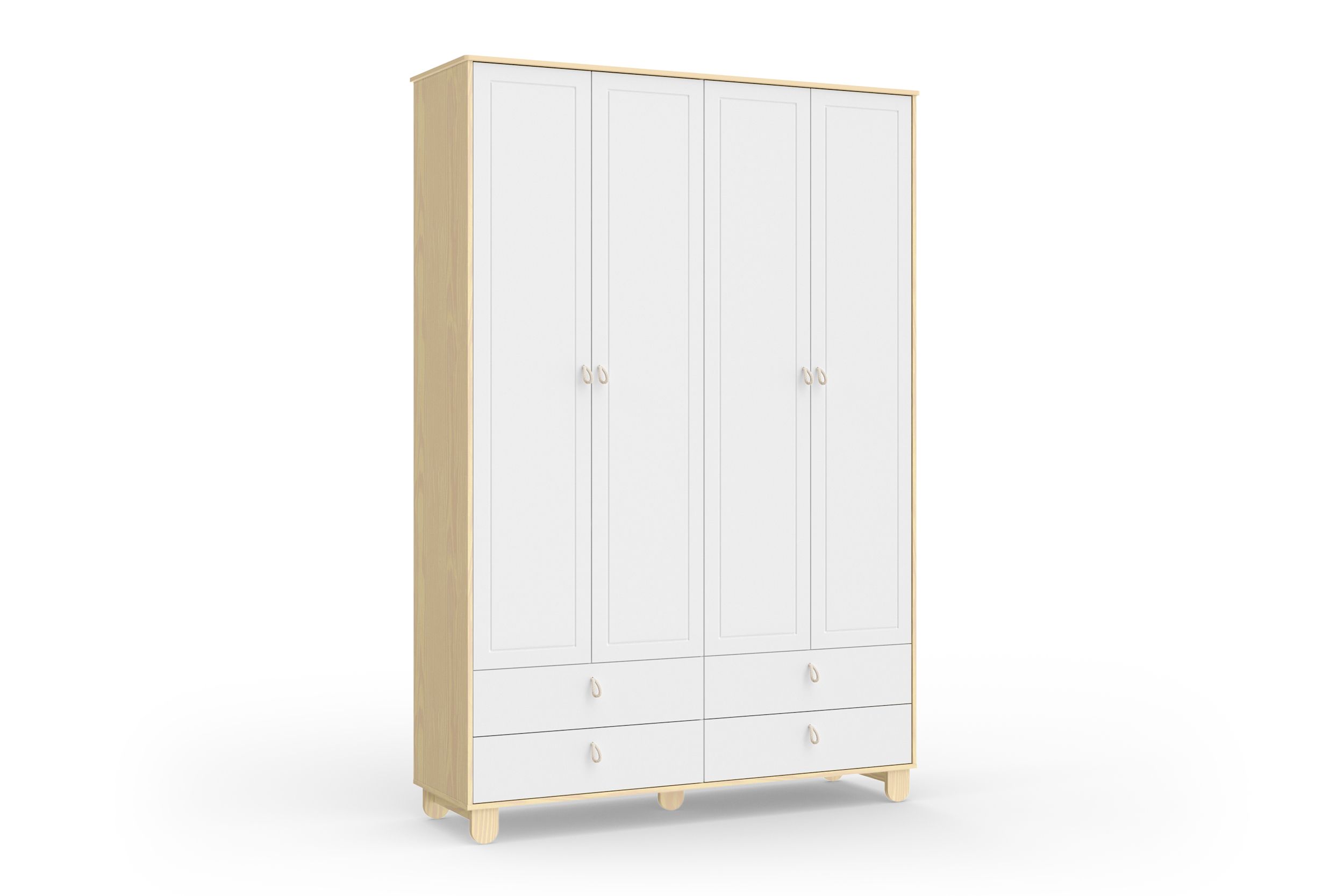 Guarda Roupa Infantil Branco Soft/Natural 4 Portas Rope Natural