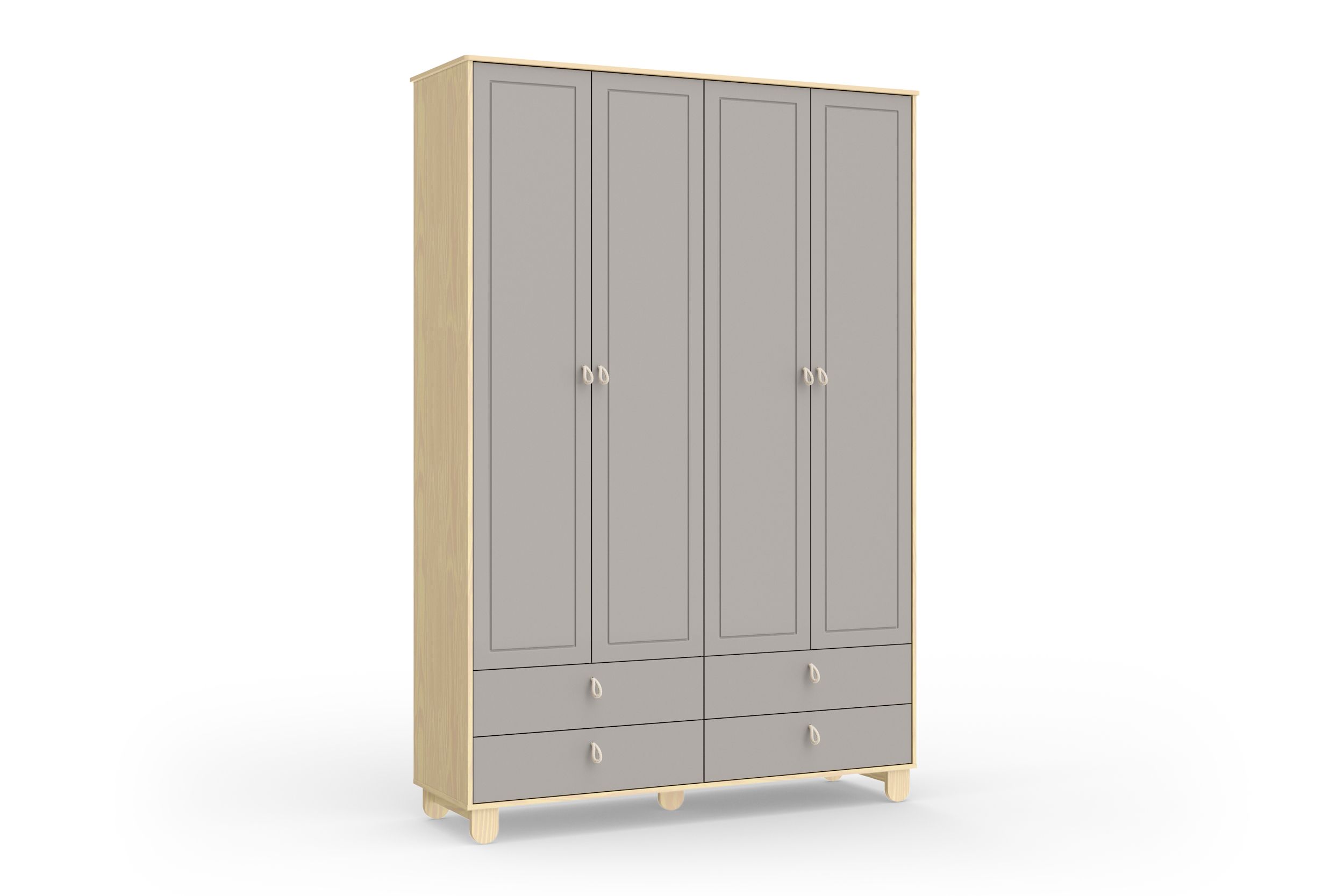 Guarda Roupa Infantil Branco Soft/Natural 4 Portas Rope Natural