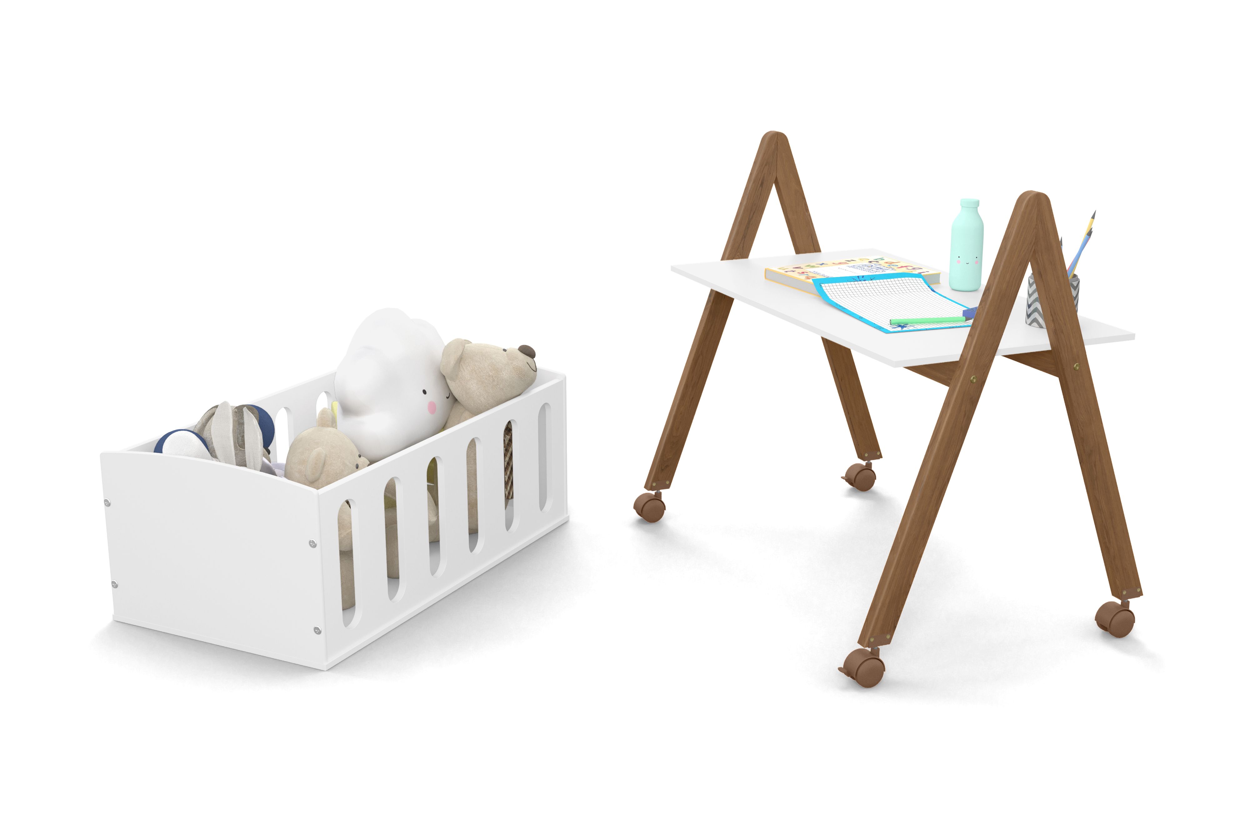 Mini Berço Sissi Branco Soft Natural + Mini Colchão Brinde