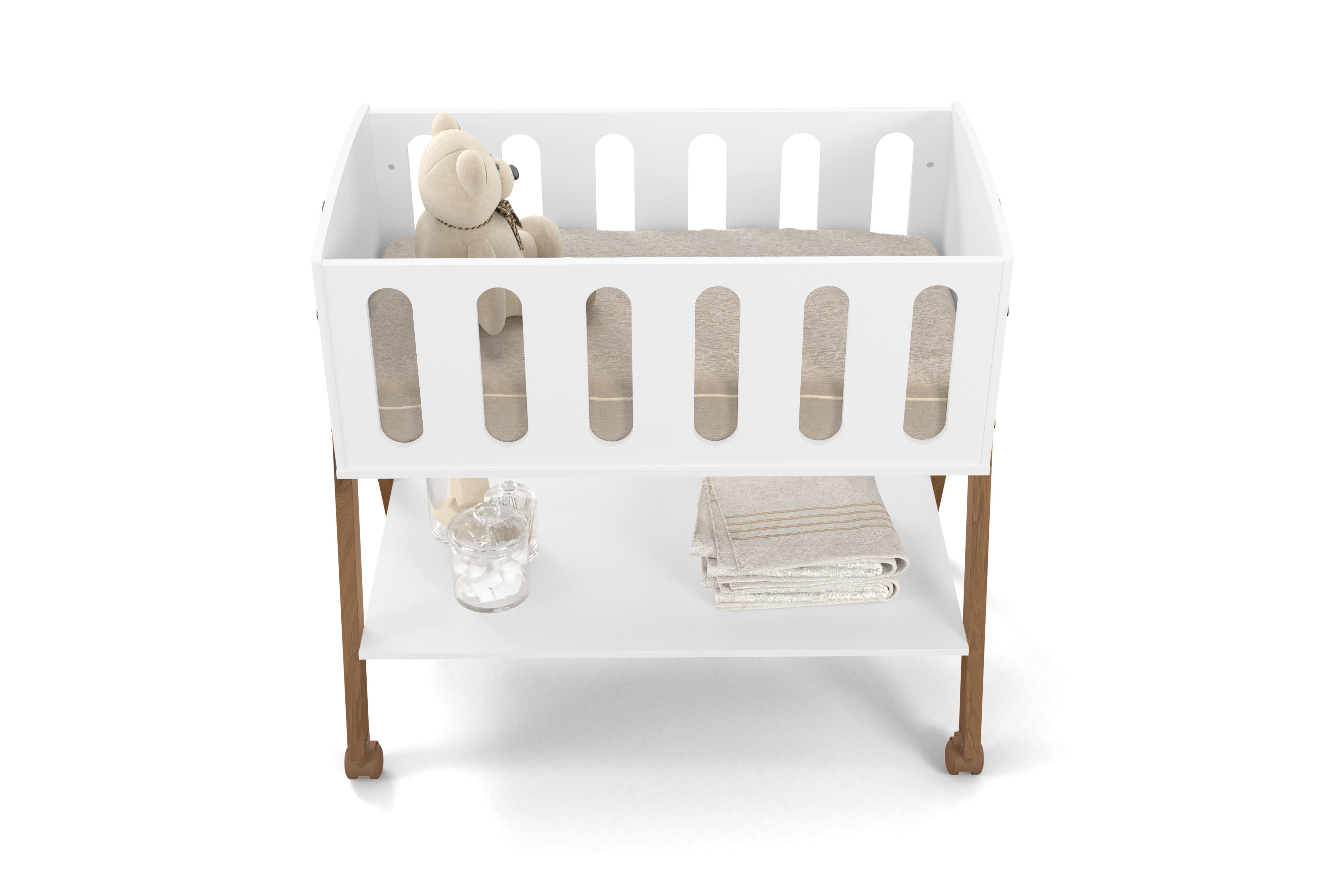 Mini Berço Sissi Branco Soft Natural + Mini Colchão Brinde