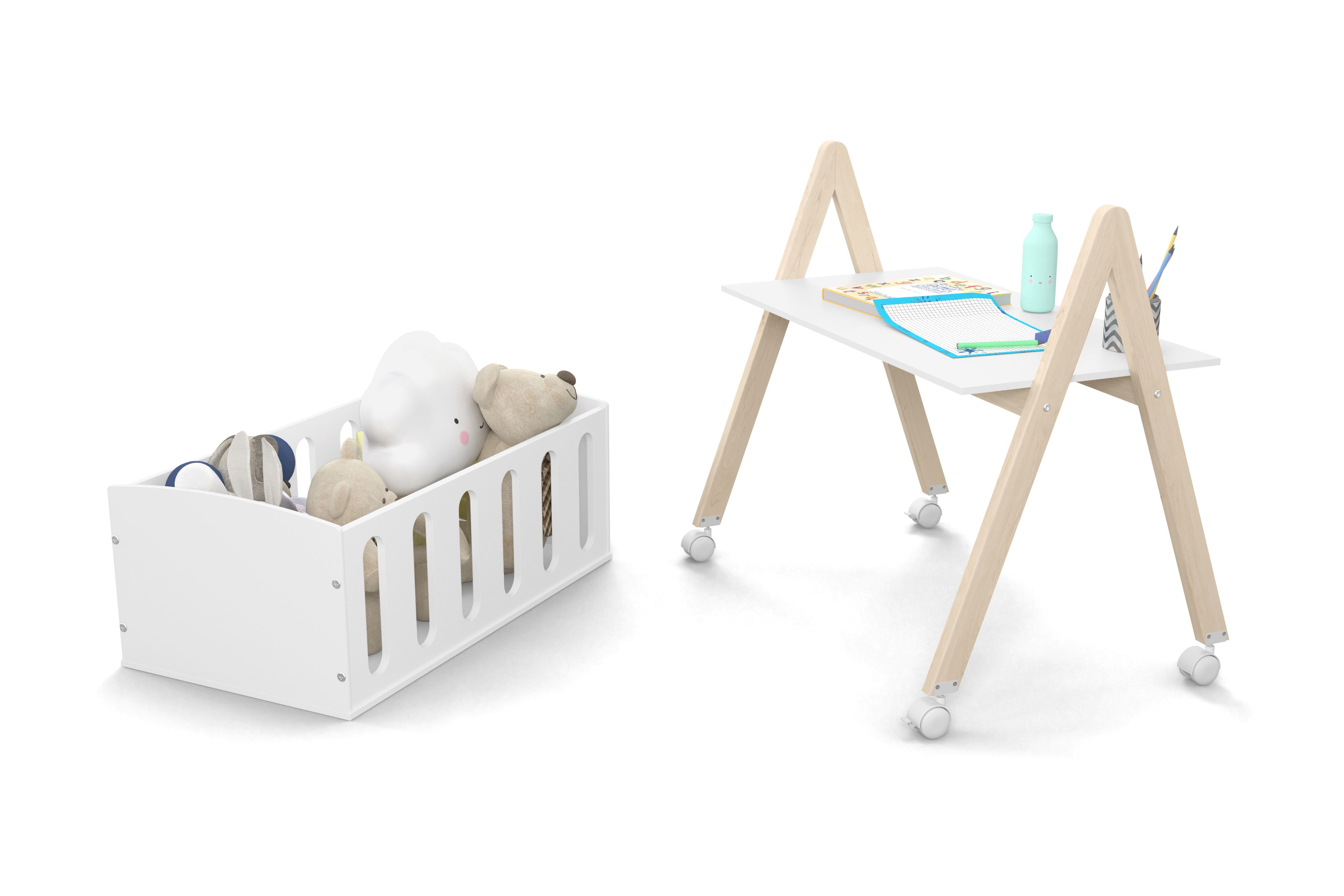 Mini Berço Sissi Branco Soft Natural + Mini Colchão Brinde