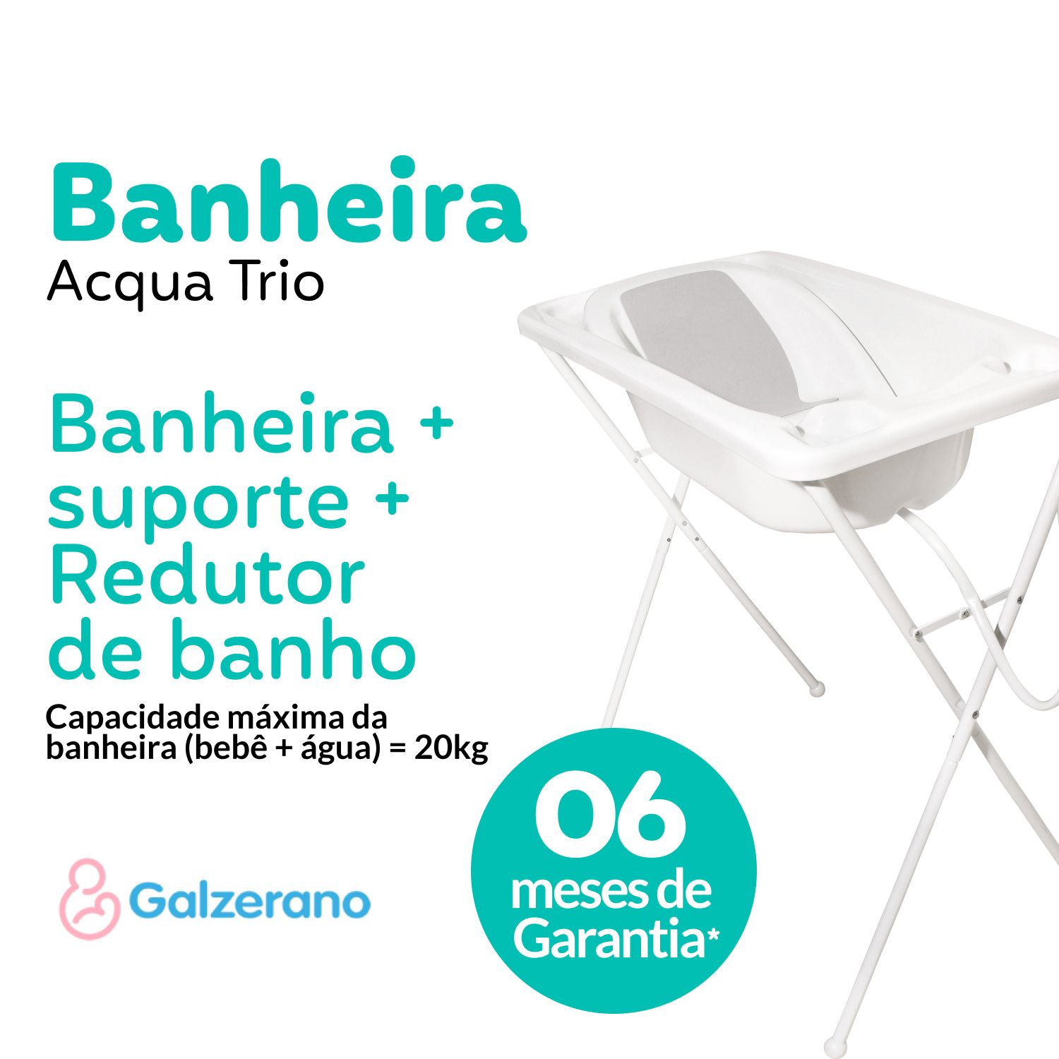 Kit Banho 2 em 1 Acqua Trio com Banheira, Suporte e Assento Redutor Branco