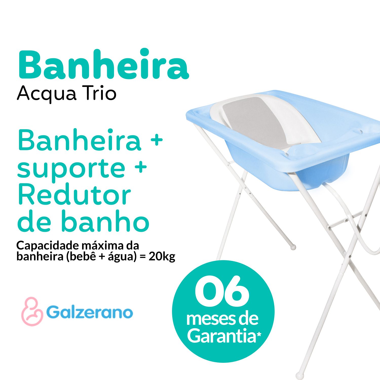 Kit Banho 2 em 1 Acqua Trio com Banheira, Suporte e Assento Redutor Branco