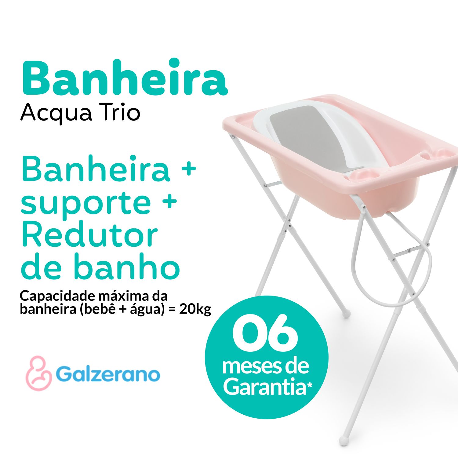Kit Banho 2 em 1 Acqua Trio com Banheira, Suporte e Assento Redutor Branco