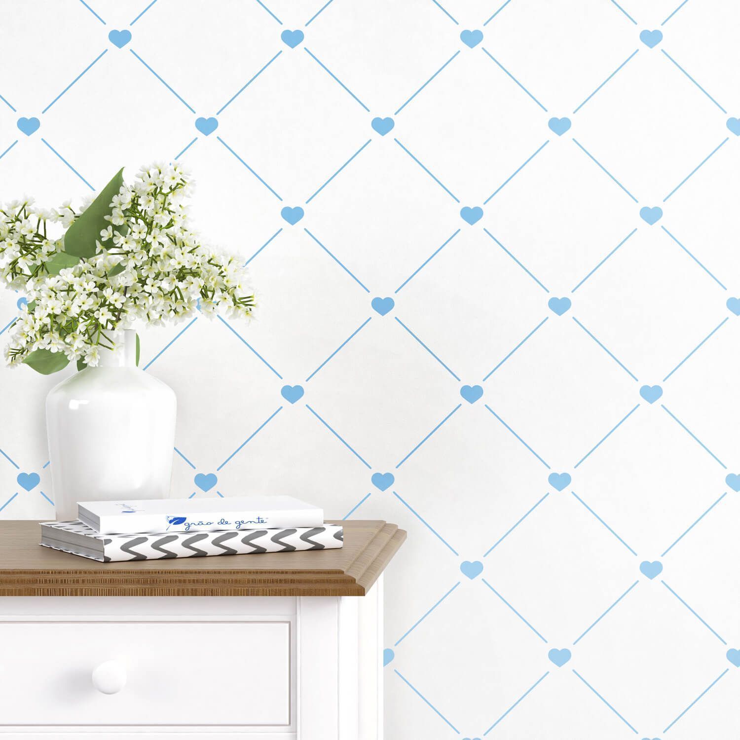 Papel de Parede Losango Coração Rosa 3m