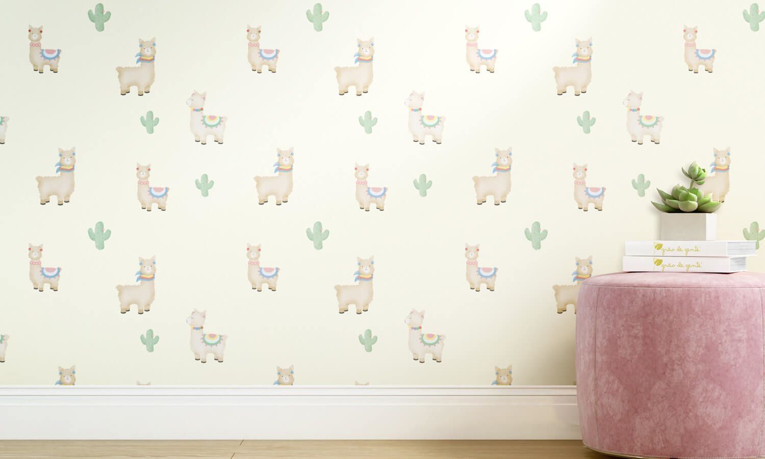 Papel de Parede Amiguinhas Lhamas Bege 3m