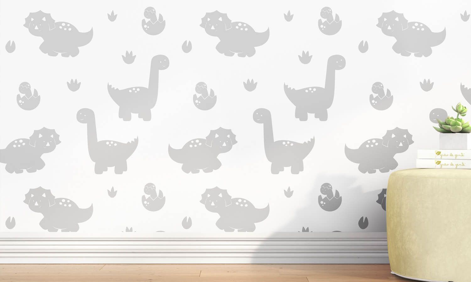 Papel de Parede Amiguinhos Dino Cinza 3m