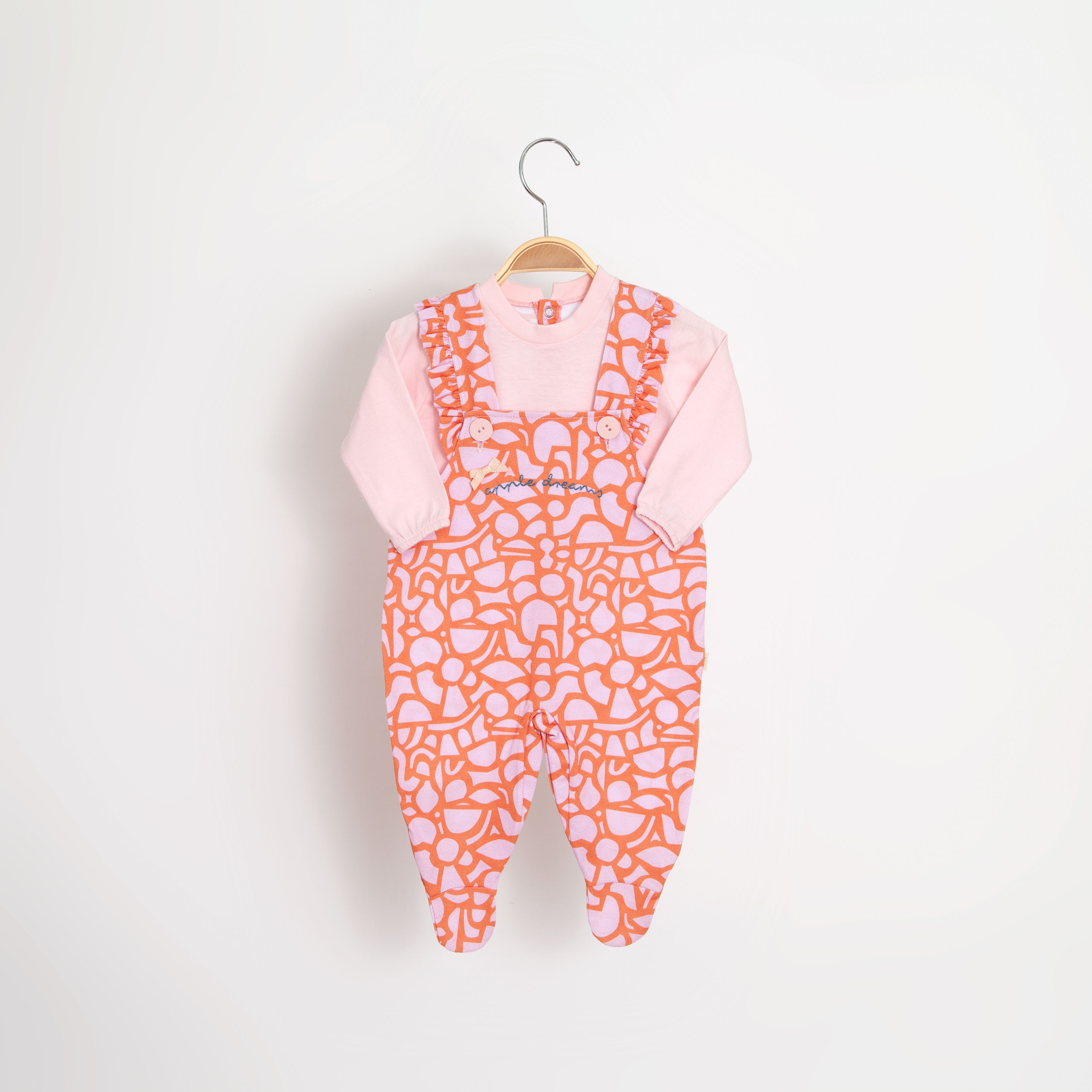 Macacão Bebê Jardineira Estampado Abstrato Rosa