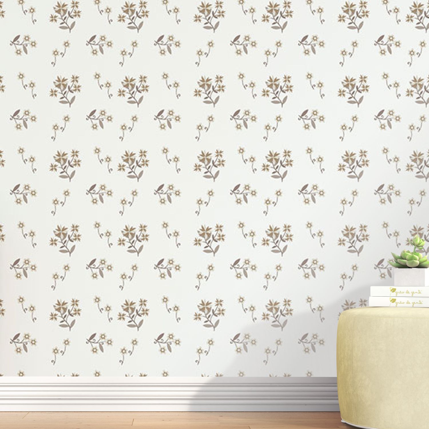 Papel de Parede Flores do Campo Bege 3m