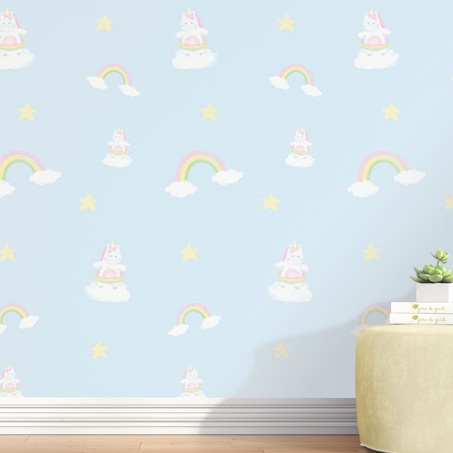 Papel de Parede Unicórnio Arco-íris Colorido 3m