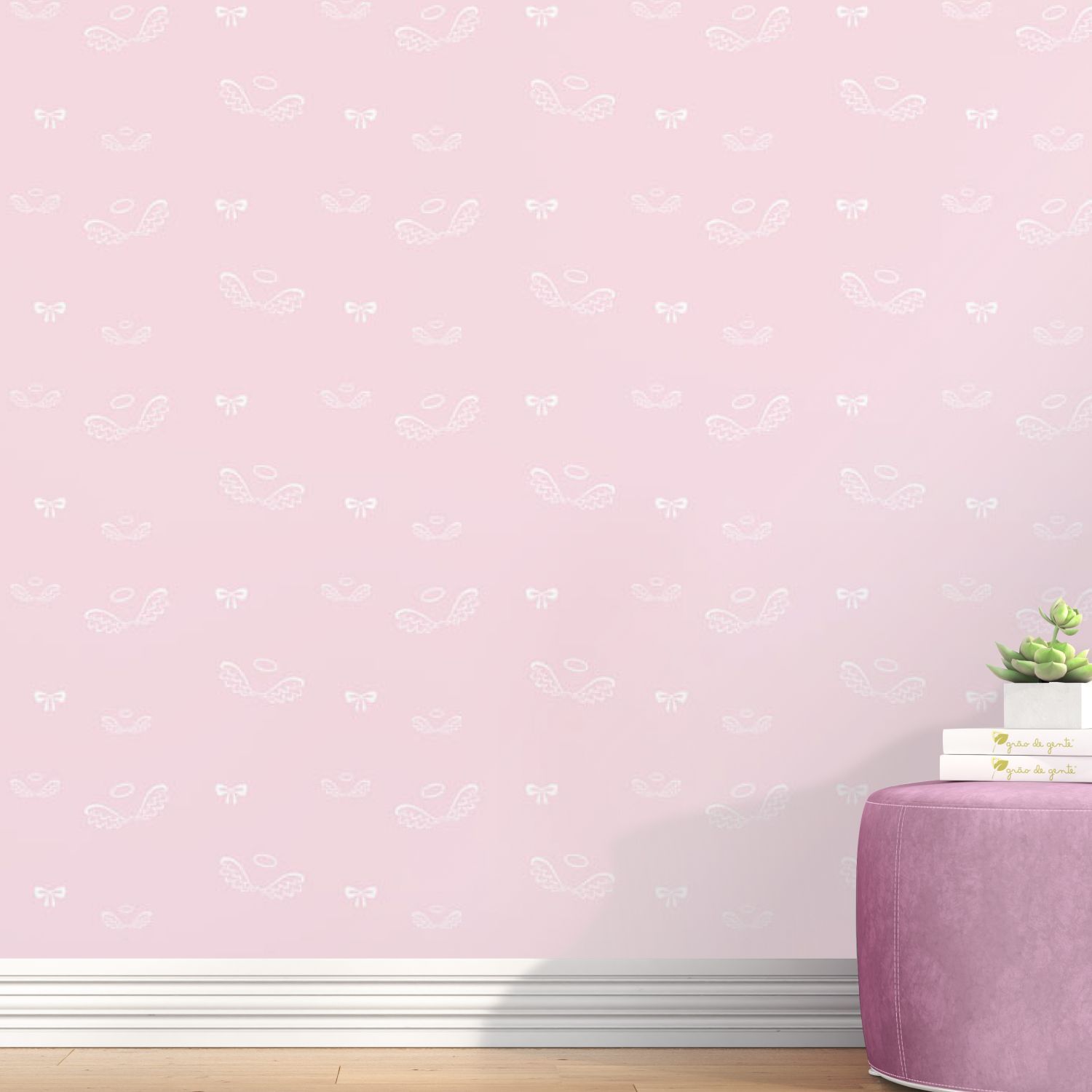 Papel de Parede Anjo e Laços Cor-de-Rosa 3m