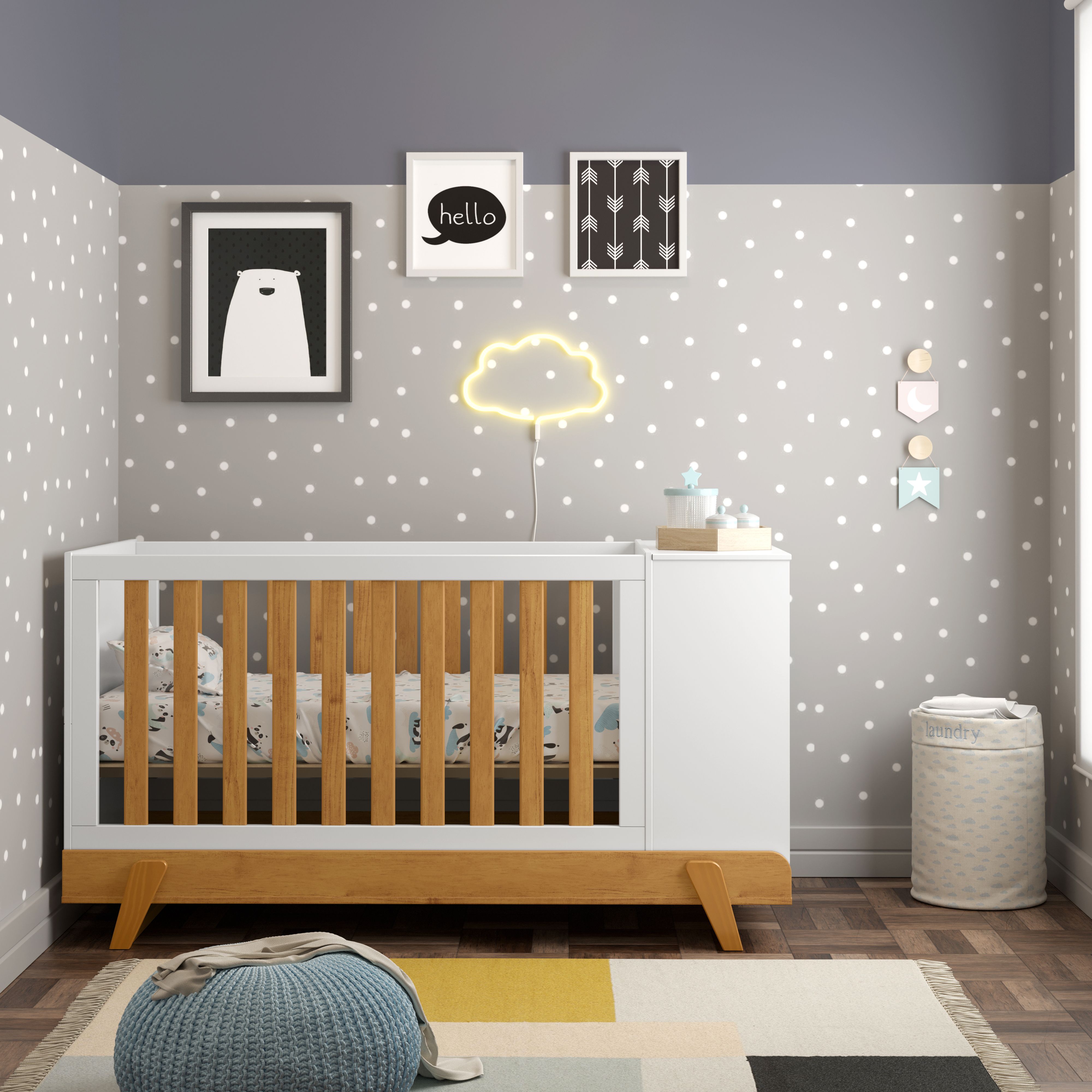 Berço com Trocador Branco Soft/Freijó BKIDS Eco Wood