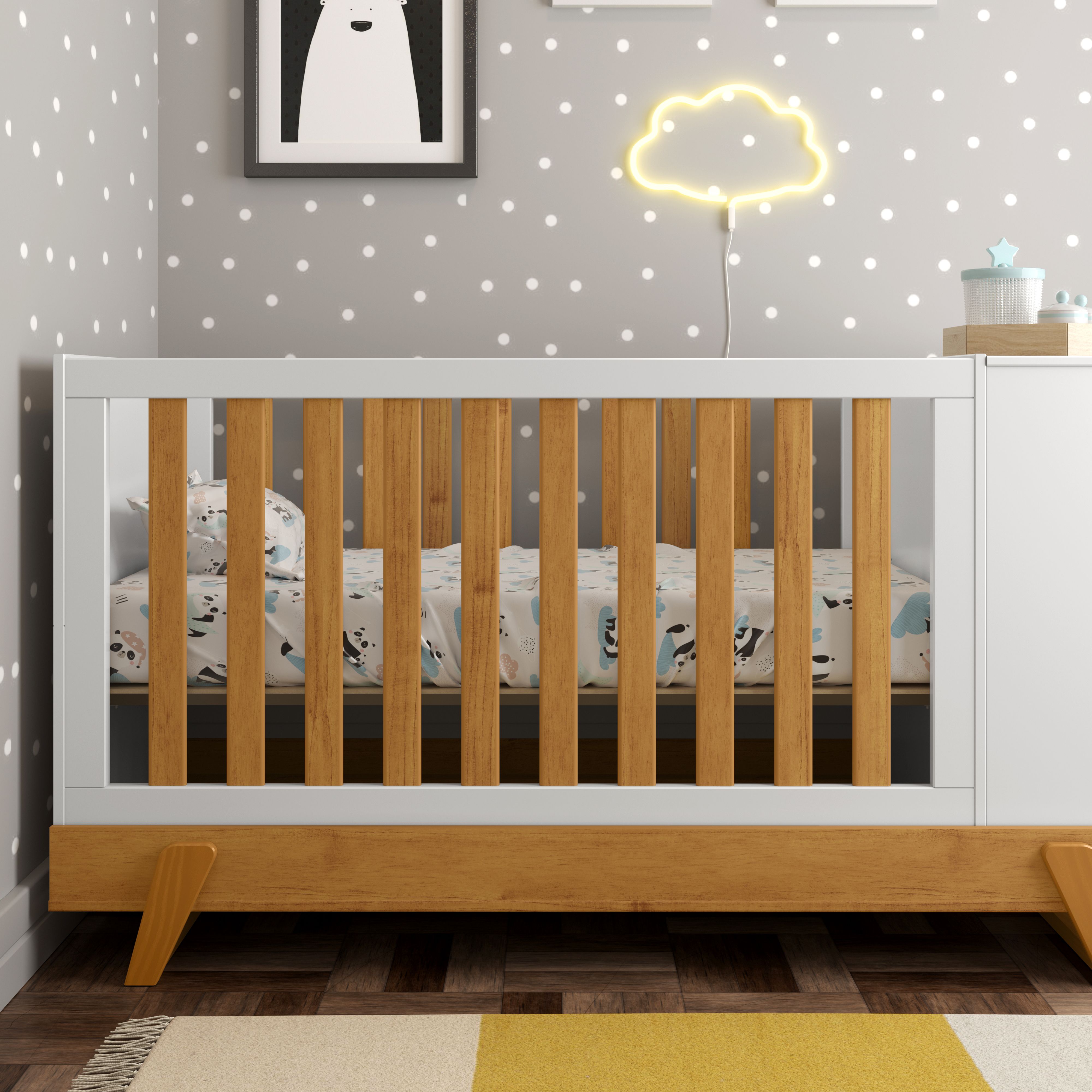 Berço com Trocador Branco Soft/Freijó BKIDS Eco Wood