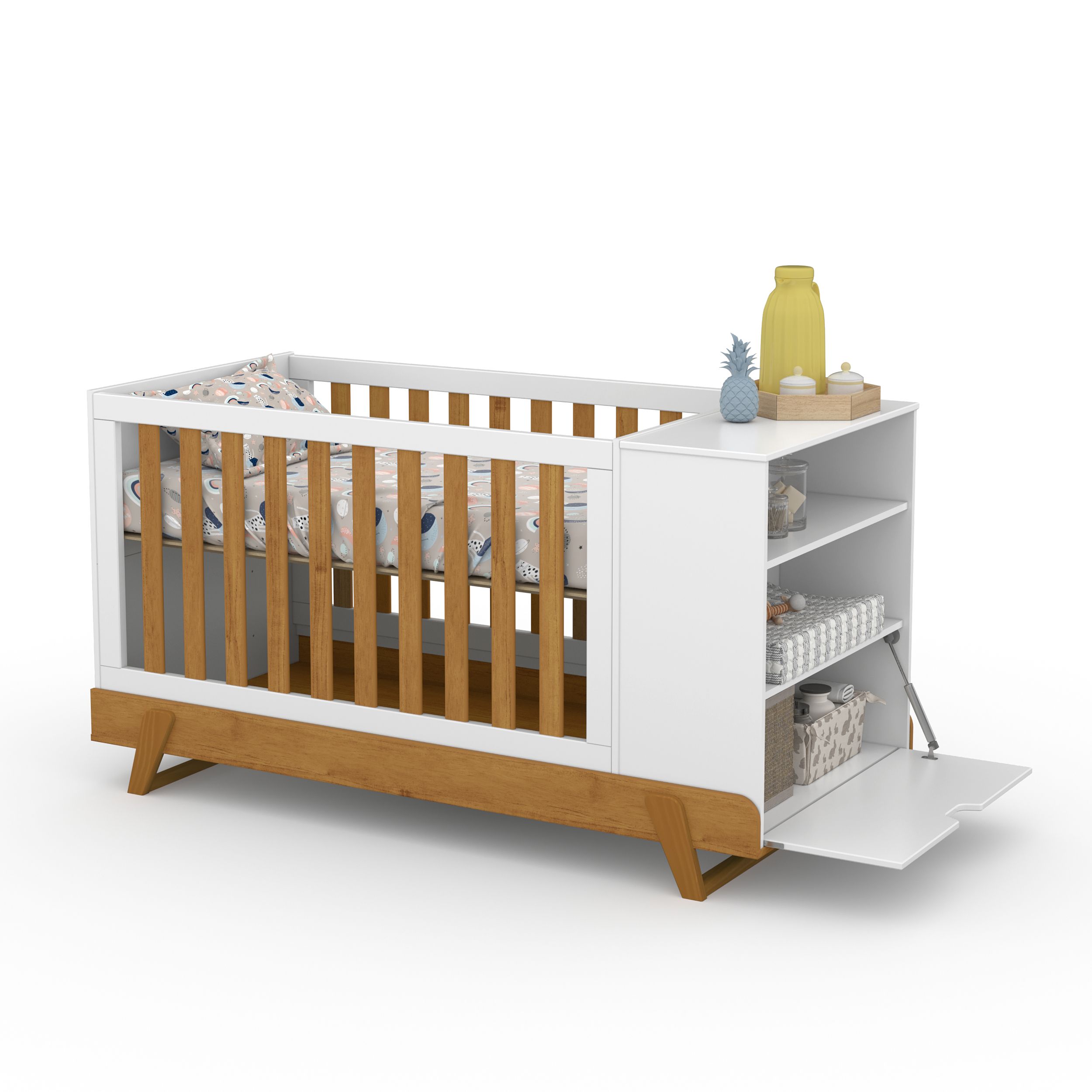 Berço com Trocador Branco Soft/Freijó BKIDS Eco Wood