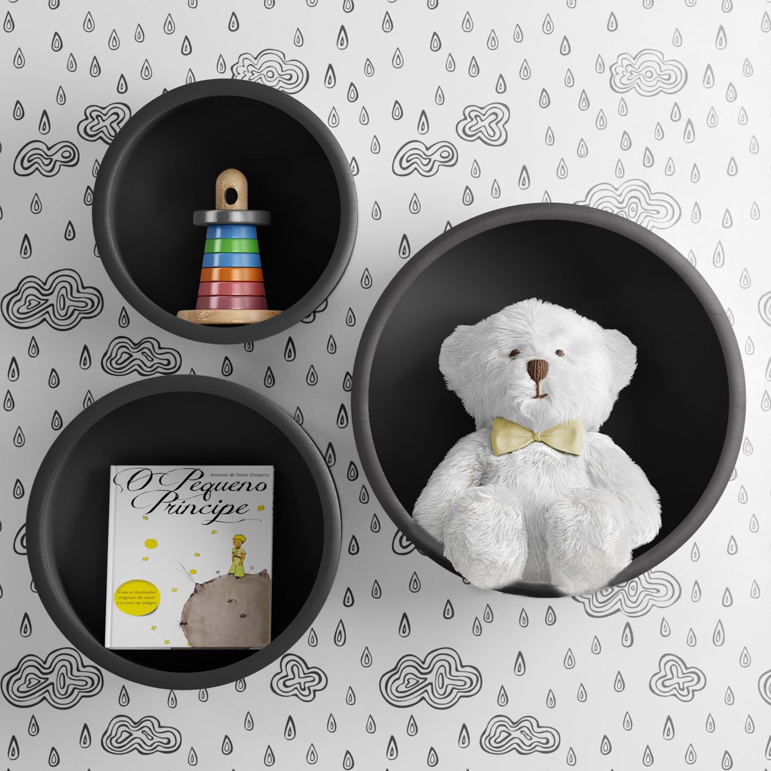 Nichos de Madeira Redondos Amarelo 03 Peças