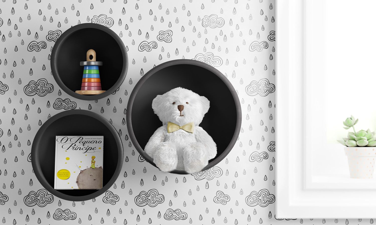 Nichos de Madeira Redondos Amarelo 03 Peças