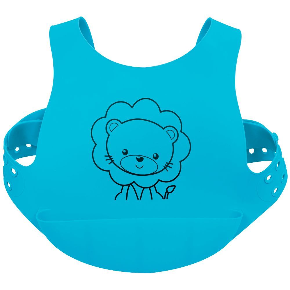 Babador de Silicone Azul com Cinta Leão
