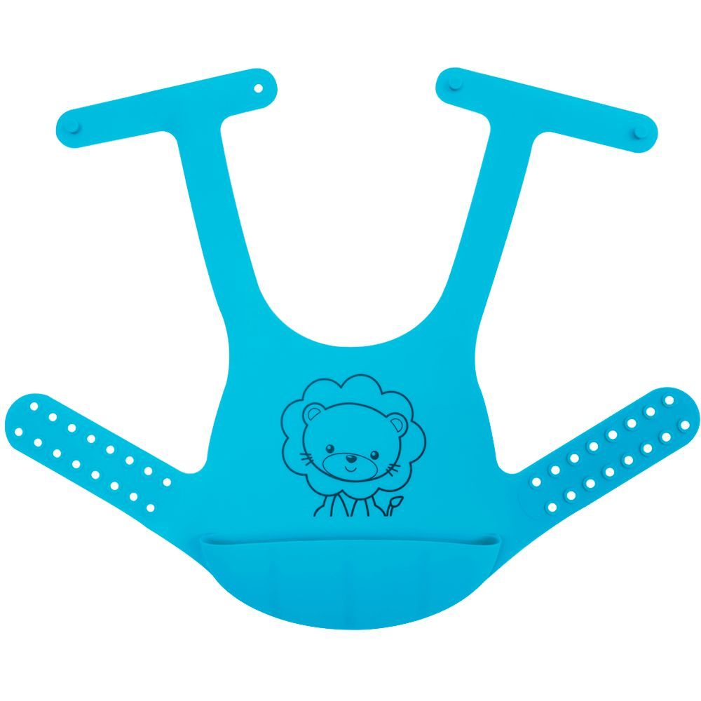 Babador de Silicone Azul com Cinta Leão