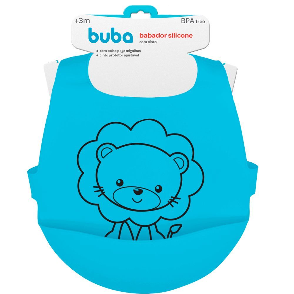Babador de Silicone Azul com Cinta Leão