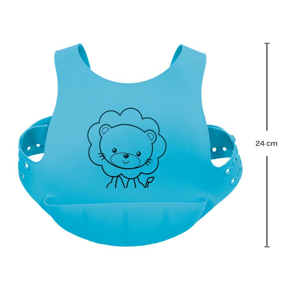 Babador de Silicone Azul com Cinta Leão