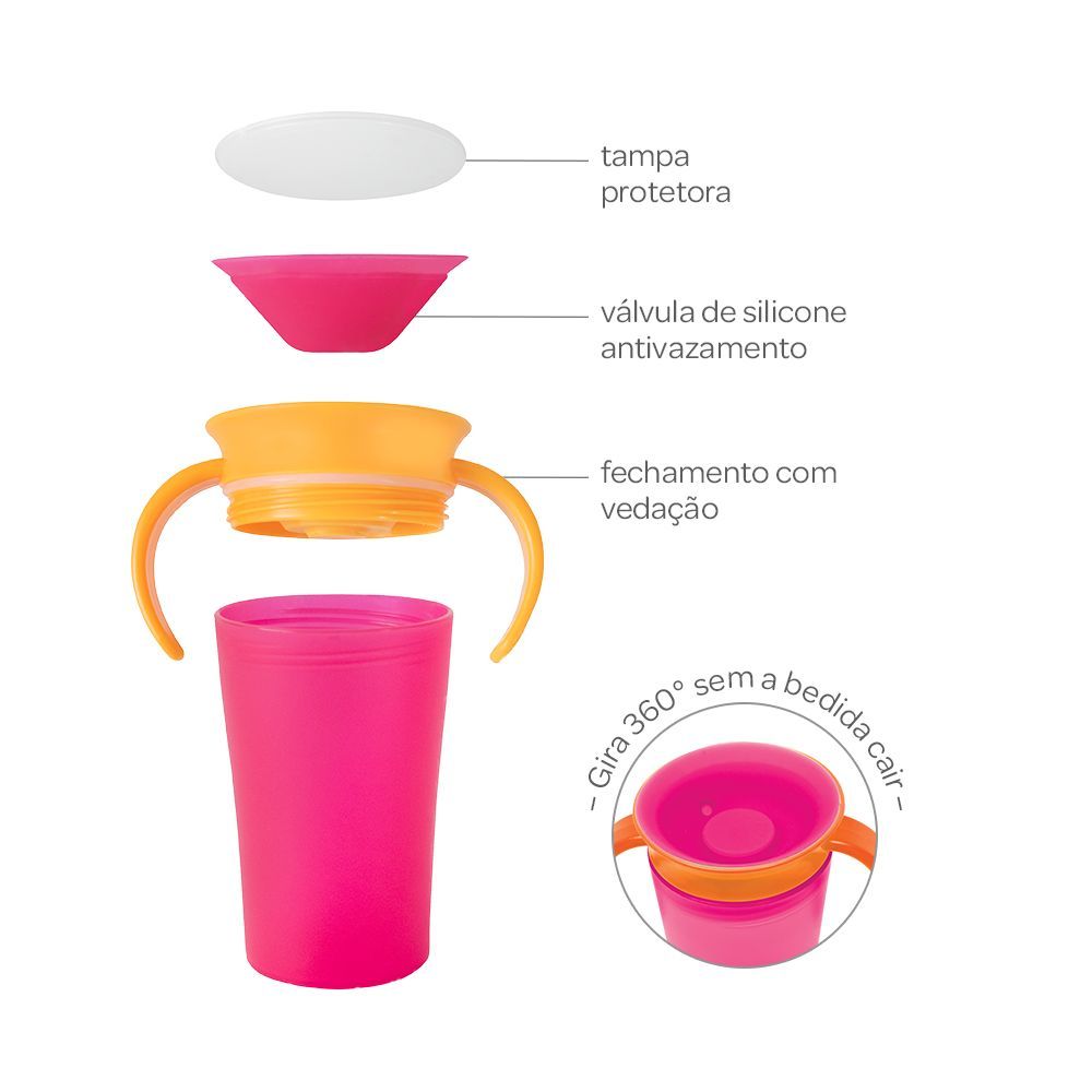 Copo de Treinamento 360° com Alça Rosa