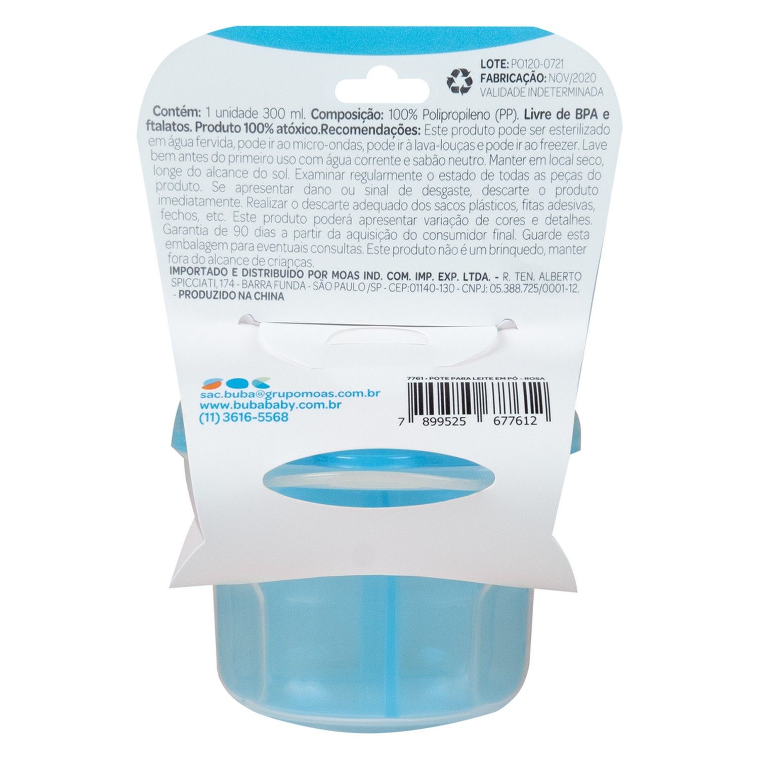 Pote para Leite em Pó com Divisória Azul