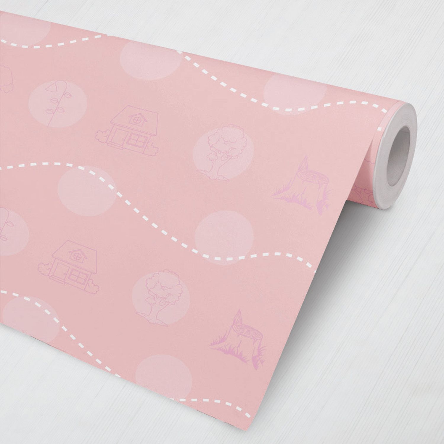 Papel de Parede Bolas e Ondas Bosque Encantado Rosa 3M