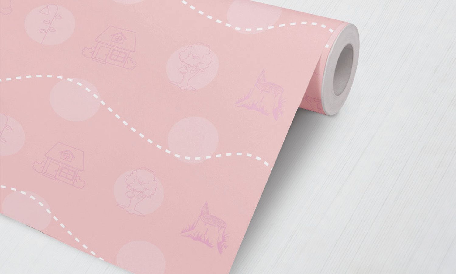 Papel de Parede Bolas e Ondas Bosque Encantado Rosa 3M